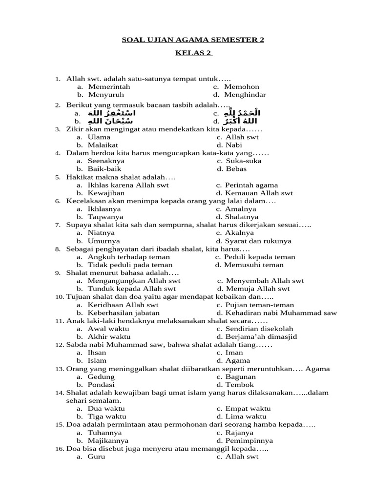Bocoran Soal Agama Kelas 3 Semester 2 yang Sering Keluar di Ujian Tahun 2026 Ini