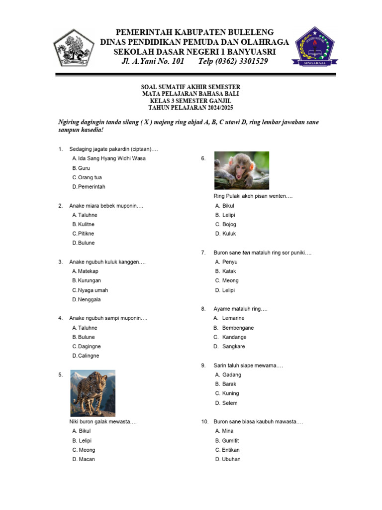 Soal Bahasa Bali Kelas 3 SD PDF