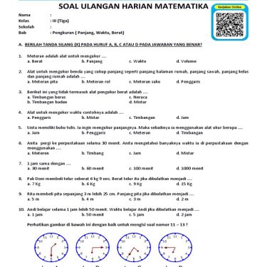 soal cerita tentang jam kelas 3 sd