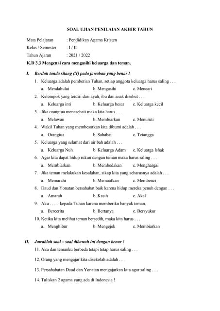 soal ujian sekolah agama kristen kelas 12 pdf