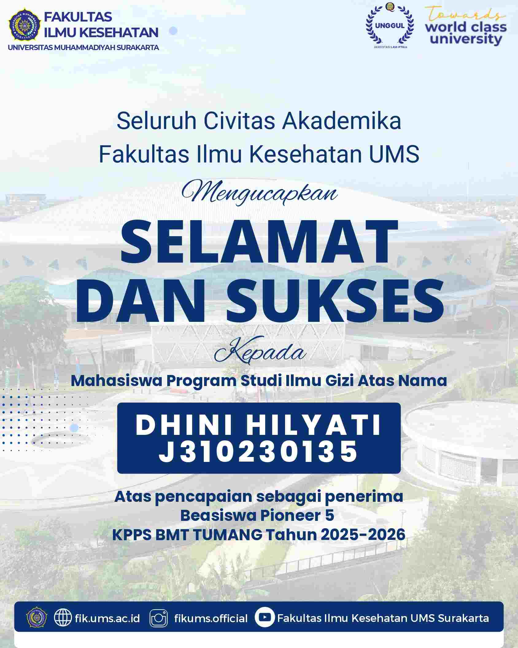 Mahasiswa Ilmu Gizi UMS Raih Beasiswa Pioneer 5 dari BMT Tumang Mahasiswa Ilmu Gizi UMS Raih Beasiswa Pioneer 5 dari BMT Tumang