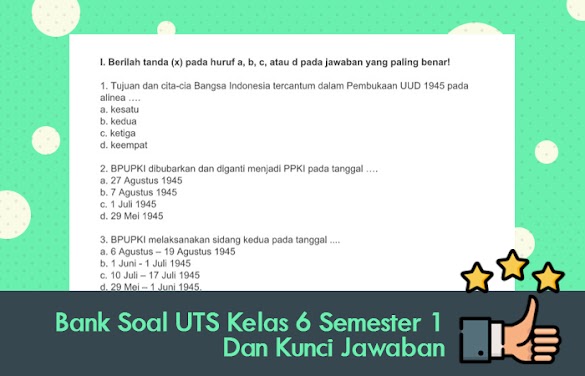 Bank Soal Uts Kelas 6 Semester 1 Dan Kunci Jawaban