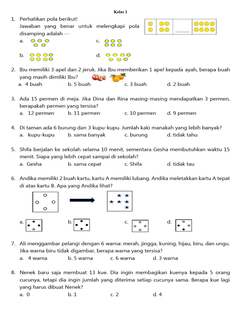 7 Kumpulan Soal Olimpiade Matematika SD Kelas 1 dan Pembahasannya PDF yang Wajib Dicoba