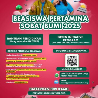 Pendaftaran Beasiswa Sobat Bumi Pertamina 2025 Dibuka, 3 Fakta Ini Wajib Kamu Tahu Sebelum Mendaftar