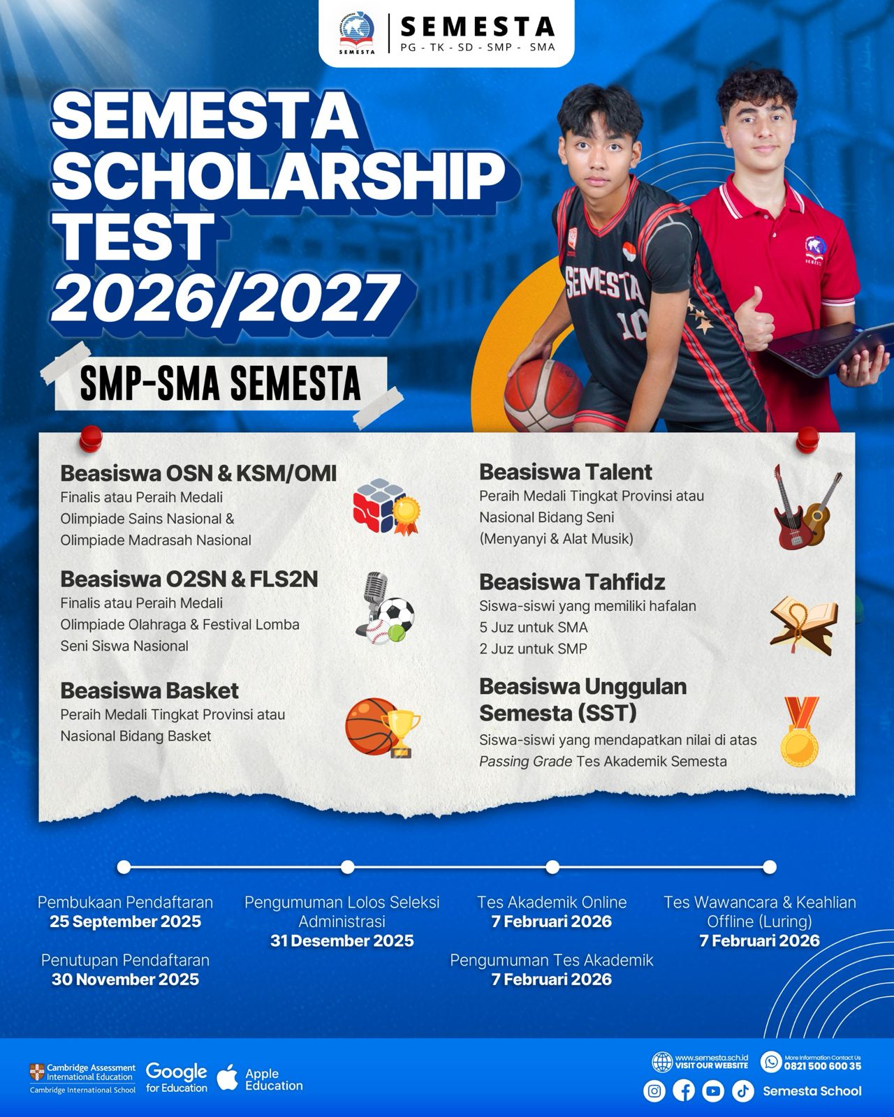 Pengumuman Lolos Seleksi Administrasi Beasiswa SMP-SMA Semesta 2026