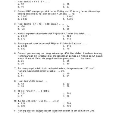 Wajib Tahu 7 Soal Matematika Kelas 6 dan Kunci Jawabannya Semester 1 yang Sering Keluar di Ujian