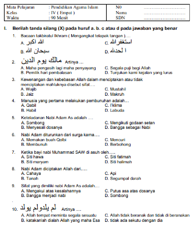 download soal pai kelas 4 sd