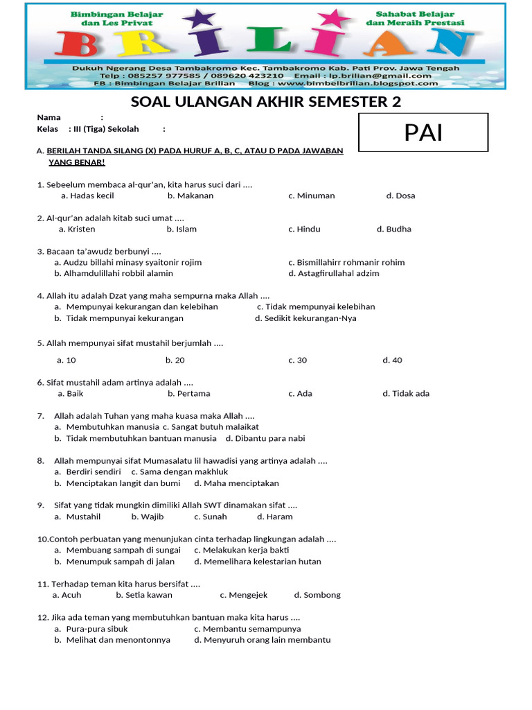 10 Contoh Soal UAS PAI Kelas 3 SD Semester 2 Terbaru 2026 Beserta Kunci Jawaban yang Wajib Dipelajari