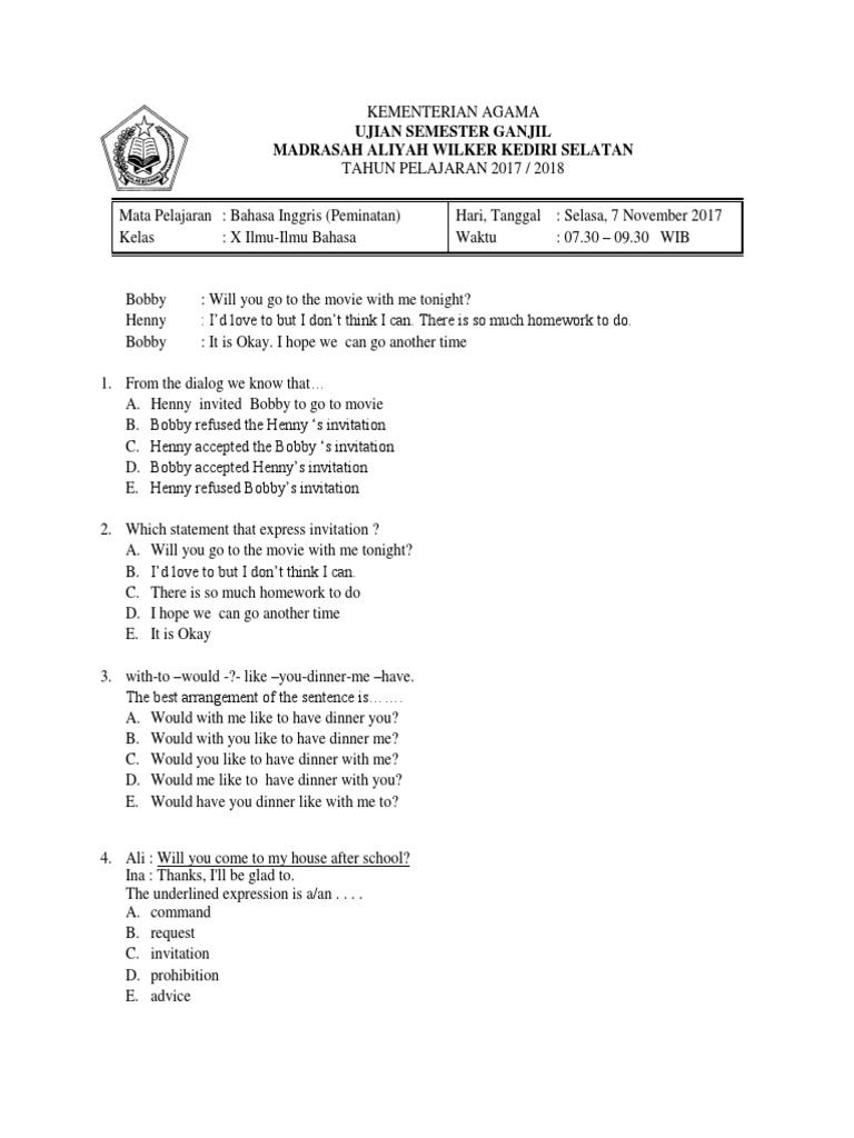 5 Tips contoh soal uas materi english peminatan kelas x semester 2 Nilai Melonjak