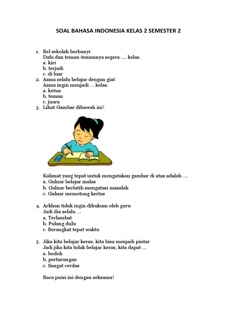7 Contoh Soal Essay Bahasa Indonesia Kelas 2 SD Semester 2 yang Wajib Dilatih Orang Tua di Rumah