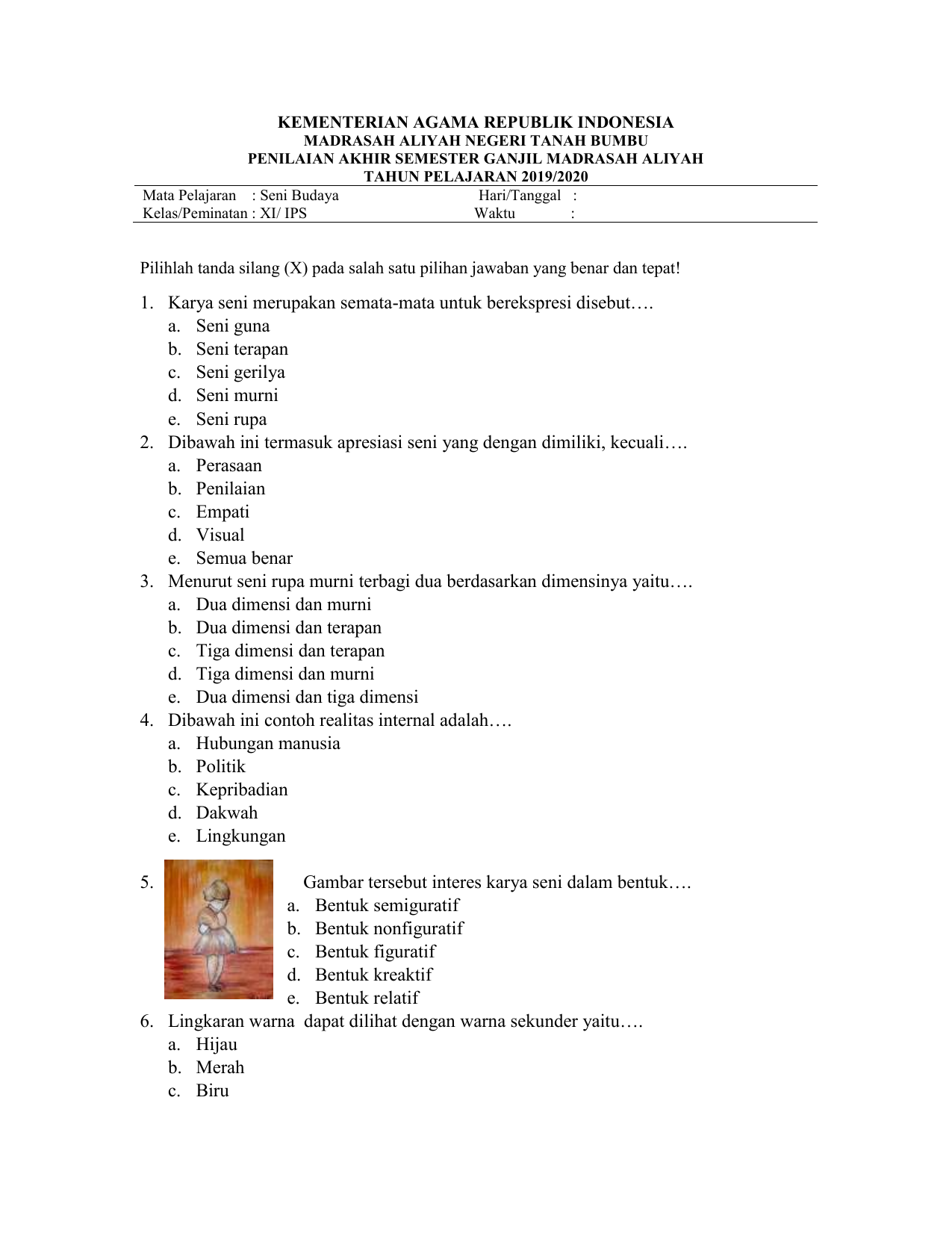 7 Contoh Soal Seni Budaya Kelas 11 Semester 2 yang Wajib Kamu Kuasai Sebelum Ujian!
