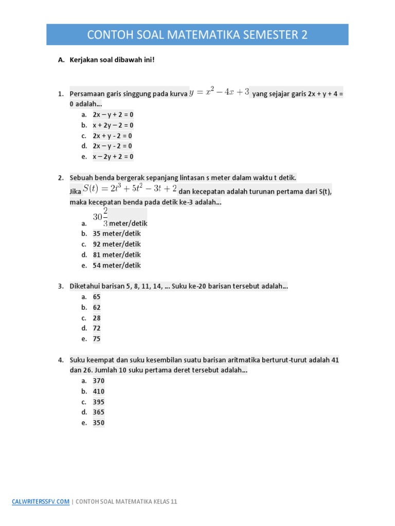 7 Contoh Soal UAS Matematika Wajib Kelas 11 Semester 2 yang Terbukti Naik Nilai