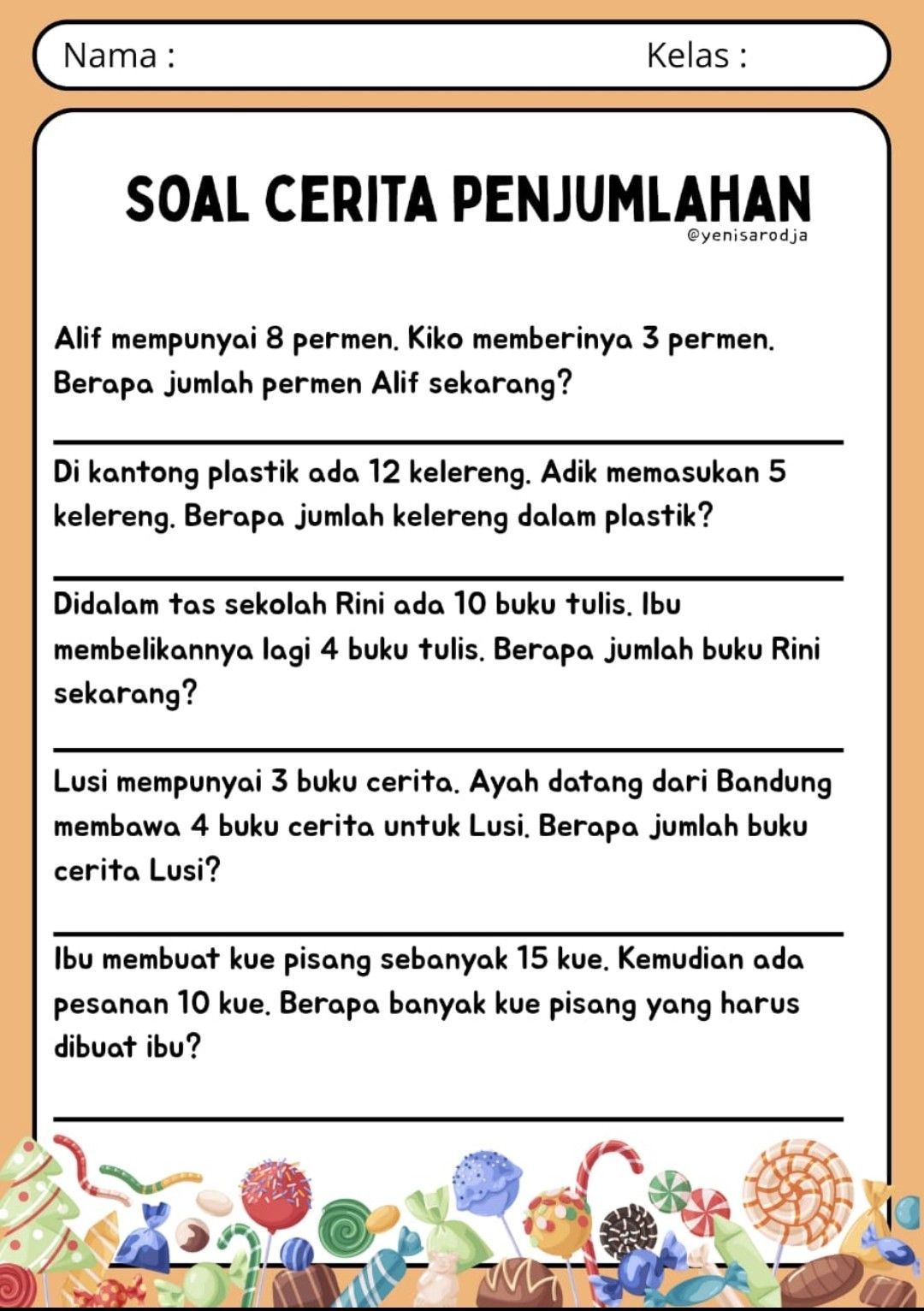 7 Ide Jualan Jajanan Anak SD contoh soal cerita panjumlahan dan pengurangan kelas 1 sd