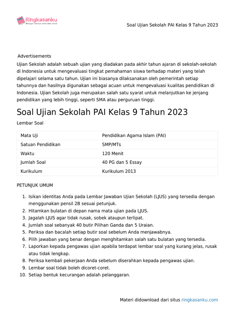 7 Rahasia Menghadapi ujian sekolah pai kelas 9 di 2026 yang Wajib Tahu Sebelum Nilai Turun