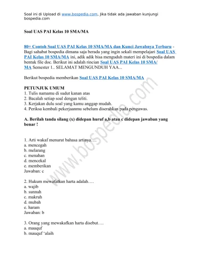 9 Contoh Soal UAS PAI Kelas 10 Semester 2 yang Wajib Dikuasai Sebelum Ujian Besok