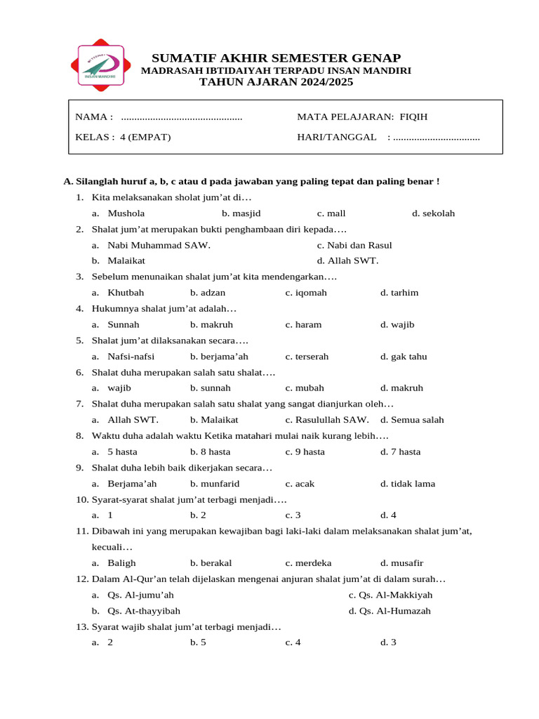 Akhirnya 5 Cara Cepat Selesaikan soal fiqih kelas 4 semester 2 dan kunci jawaban