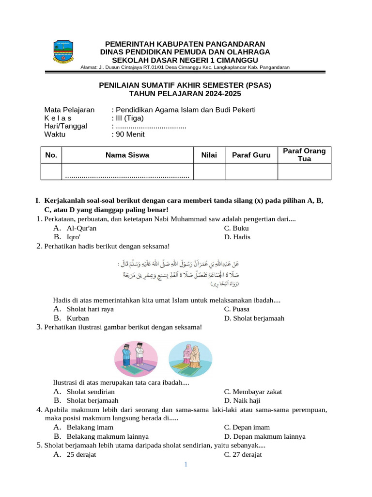 Contoh Soal UAS PAI Kelas 3 Semester 2 Paling Sering Muncul, Ternyata Ini Rahasia Nilai 100 yang Jarang Diketahui
