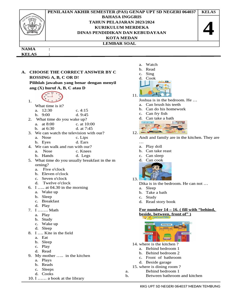 Soal PAS Bahasa Inggris Kelas 4 PDF Room Interior Design