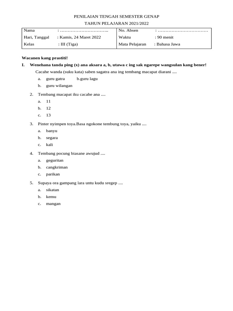 Terbukti! 5 Cara Cepat Download Soal Bahasa Jawa Kelas 3 Semester 2 untuk Nilai Tinggi
