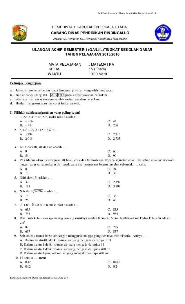 Persiapan Jitu Download Soal UAS Matematika Kelas 6 Semester 2 untuk Persiapan Jitu Download Soal UAS Matematika Kelas 6 Semester 2 untuk