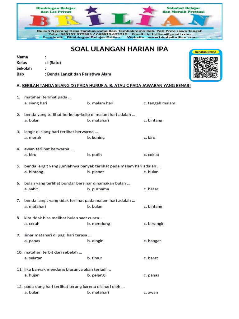 Soal Ulangan Harian IPA Kelas 1 PDF Soal Ulangan Harian IPA Kelas 1 PDF