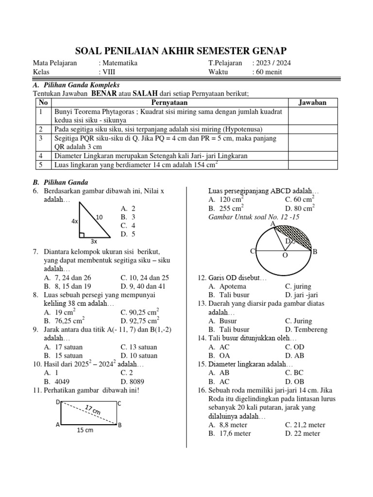 Ternyata Ini Dia Contoh Soal UAS MTK Kelas 8 Semester 2 PDF yang Sering Muncul di Ujian