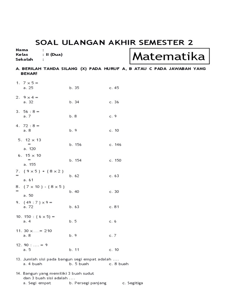Ternyata Ini Kunci Jawaban Soal Matematika Kelas 2 SD Semester 2 PDF yang Jarang Diketahui Orang Tua