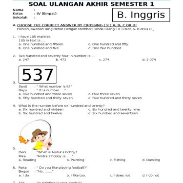 Ternyata Ini Sumber Download Soal PAS 1 Bahasa Inggris Kelas 4 yang Paling Dicari Guru dan Orang Tua