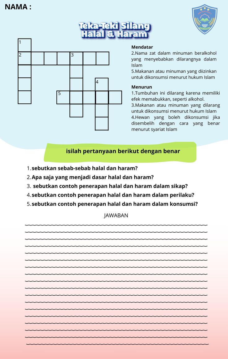 LKPD PAI KELAS 6 MATERI HALAL DAN HARAM Soal bahasa inggris kelas 1