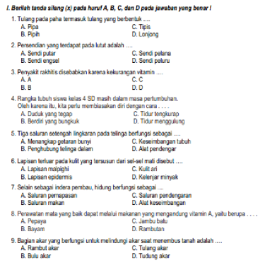 contoh soal ipa kelas 4 semester 1