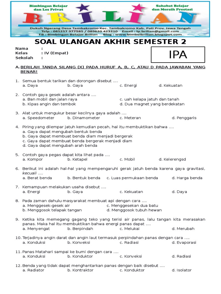 Soal UAS IPA Kelas 4 SD - Semester 2 PDF