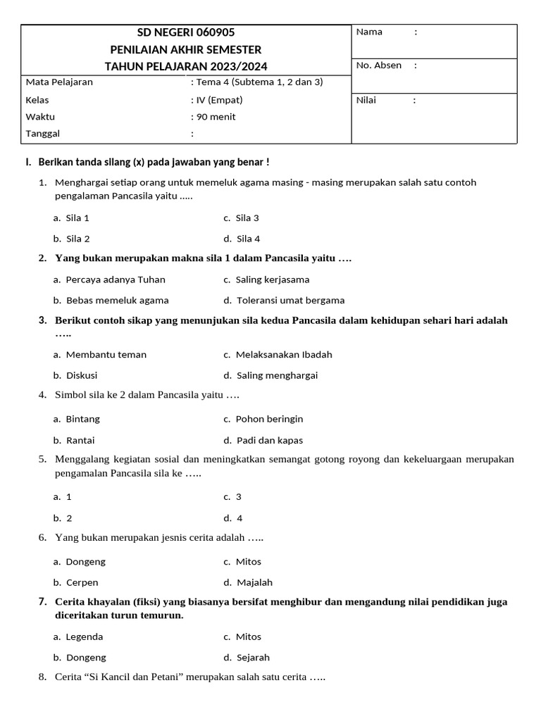 download soal pas kelas 4 sd pelajaran pai