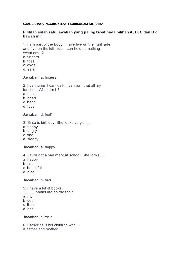 Download Soal PAS English Kelas 4.doc Ternyata Simpan 7 Rahasia Nilai 100 yang Jarang Diketahui