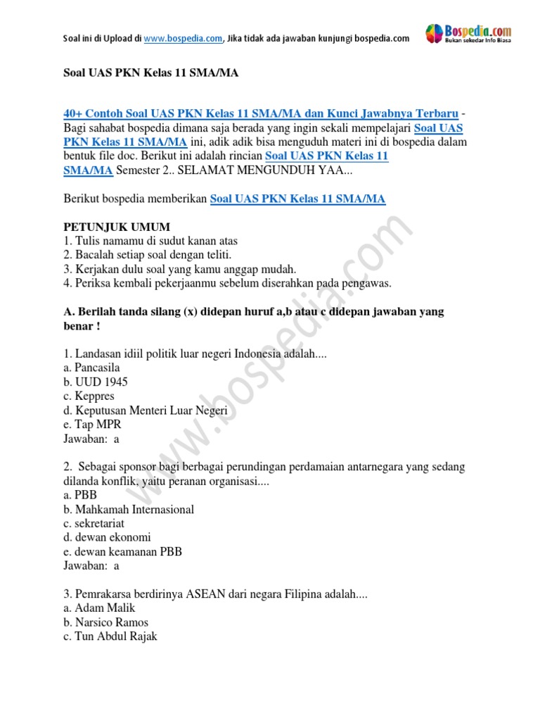 soal uas pkn kelas 11 semester 2