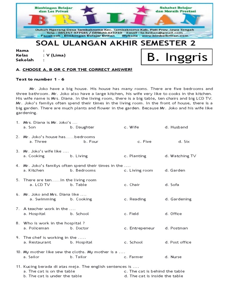 7 Rahasia Contoh Soal Bahasa Inggris SD Kelas 5 Semester 2 yang Diketahui Sebelum Ujian