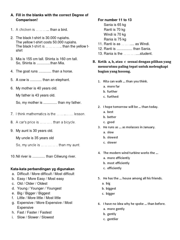 Contoh Soal Comparative Degree untuk SMA Kelas 1 dengan Analisis Skor Liga 1 Mengejutkan