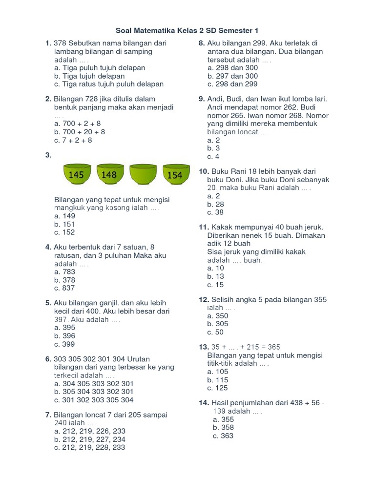 Terbukti 7 contoh soal cerita matematika kelas 2 sd semester 1 yang Bikin Anak Cepat Paham