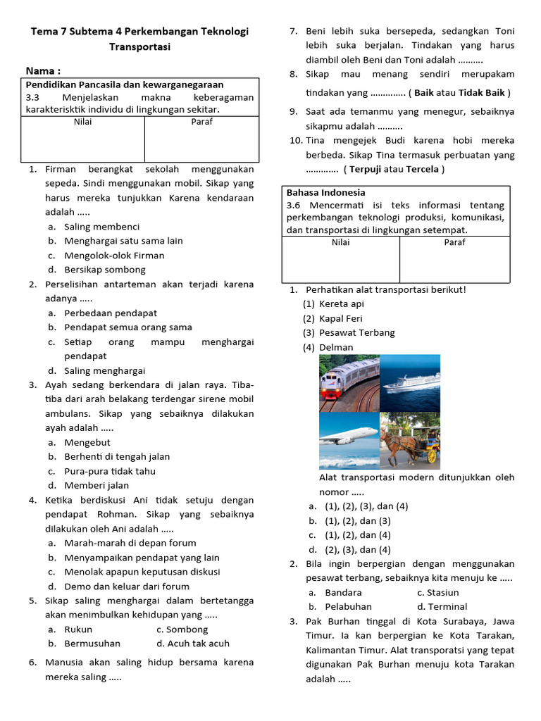 7 Rahasia Jawaban Soal Tema 7 Kelas 3 Subtema 4 Perkembangan Teknologi Transportasi 7 Rahasia Jawaban Soal Tema 7 Kelas 3 Subtema 4 Perkembangan Teknologi Transportasi