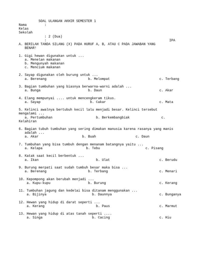 Rahasia Nilai Sempurna dengan Latihan Soal IPA Kelas 2 SD Semester 1 Terbaru