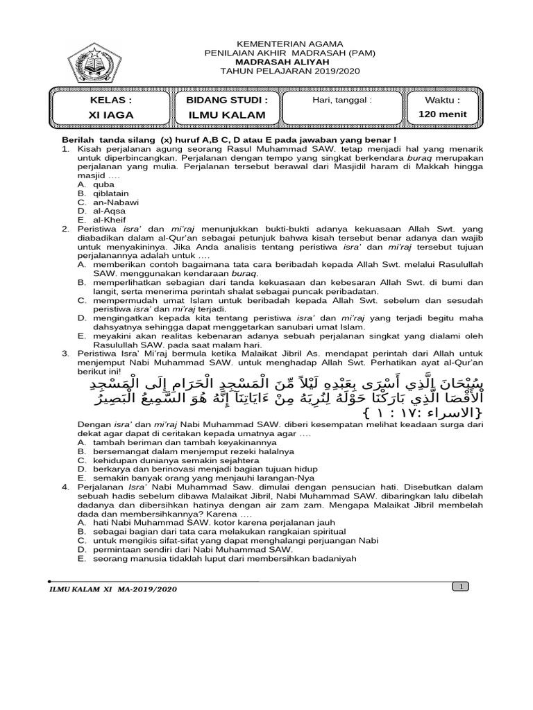 Rahasia Sukses Ujian dengan Latihan Soal Ilmu Kalam Kelas XI Semester 2 Terbaru