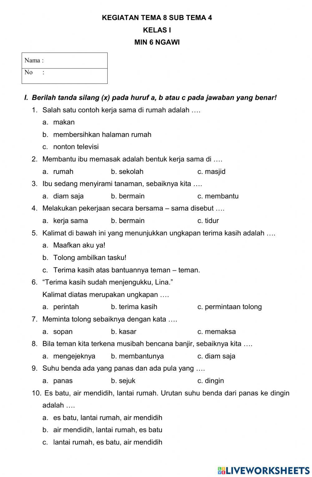 Wajib Tahu Jawaban Soal Tema 8 Sub Tema 4 Kelas 1 SD Agar Nilai Anak Langsung Bagus