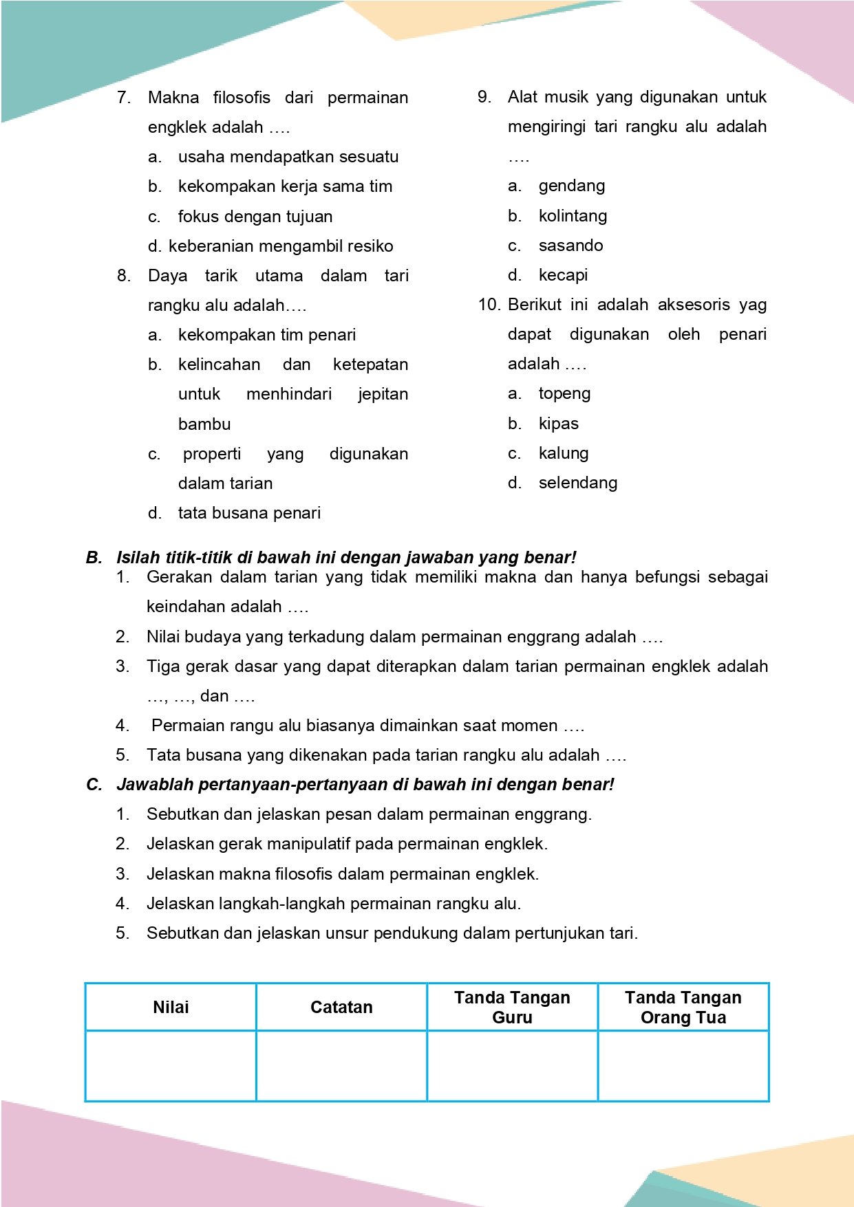 Wajib Tahu Kunci Jawaban Soal Seni Budaya Melayu Kelas 4 Tentang Tari Anak Kala
